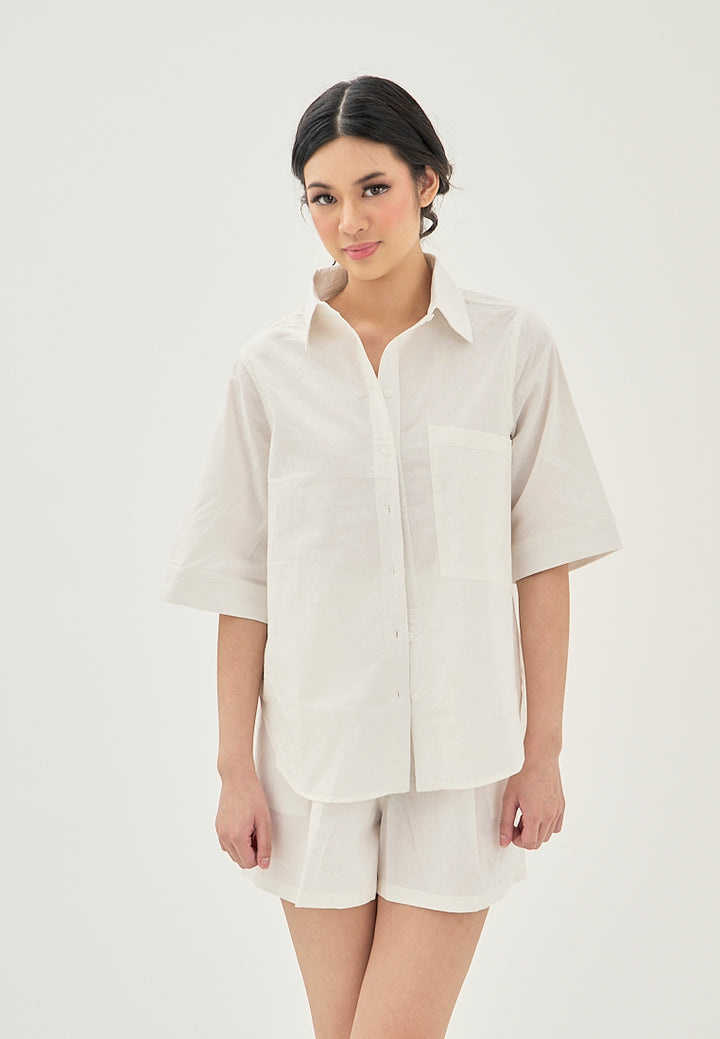Alder White Elastic Waist Side Pockets with Belt Loop Casual Shorts