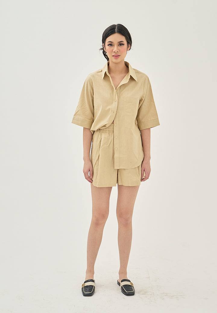 Alder Khaki Elastic Waist Side Pockets with Belt Loop Casual Shorts