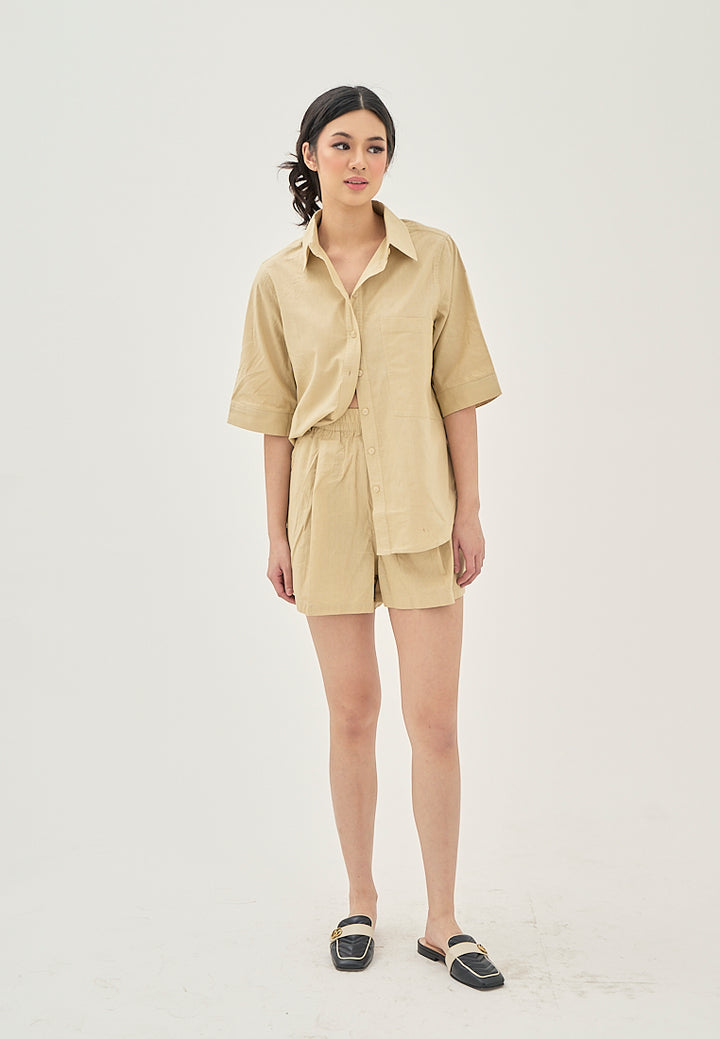 Alder Khaki Elastic Waist Side Pockets with Belt Loop Casual Shorts