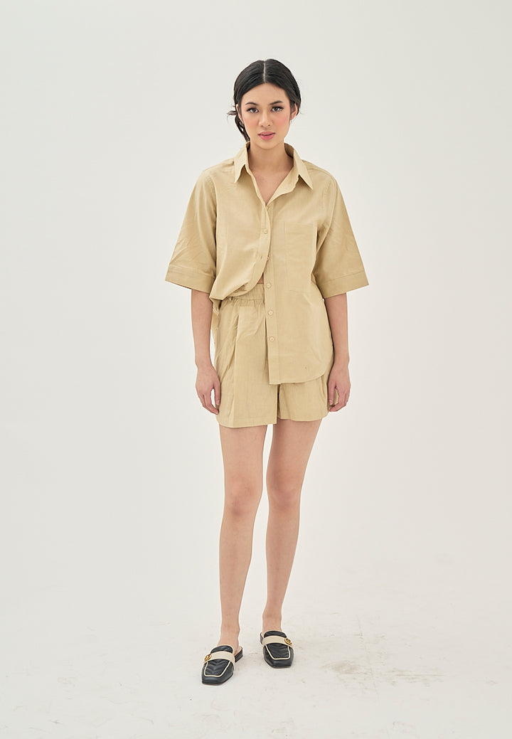 Alder Khaki Elastic Waist Side Pockets with Belt Loop Casual Shorts