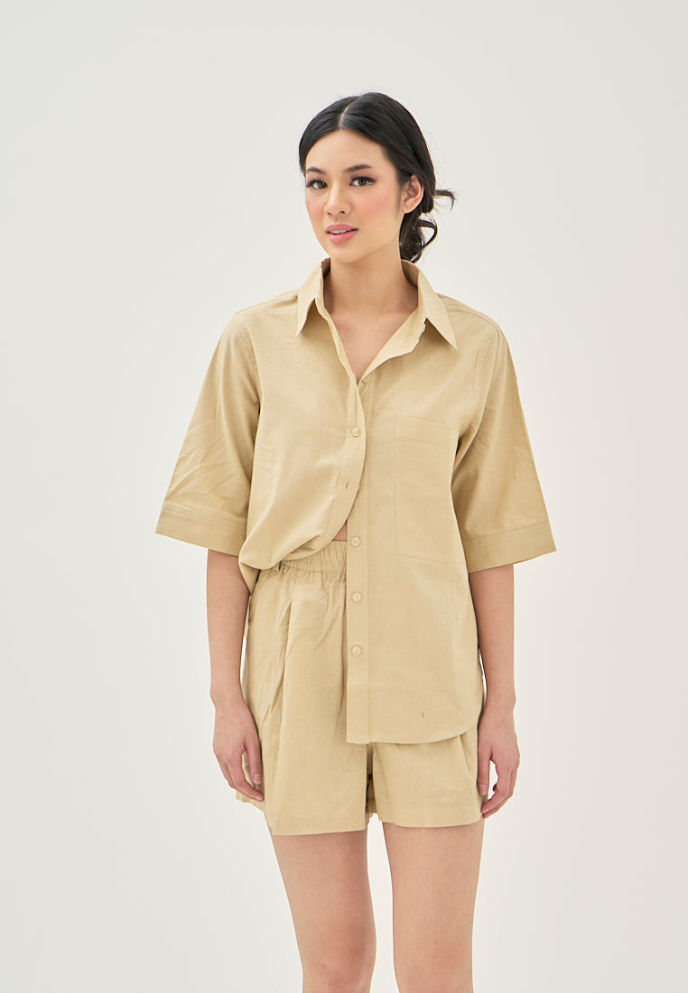 Alder Khaki Elastic Waist Side Pockets with Belt Loop Casual Shorts