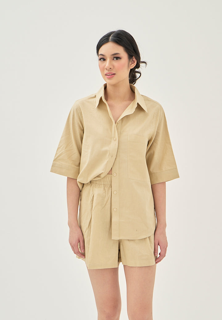 Alder Khaki Elastic Waist Side Pockets with Belt Loop Casual Shorts