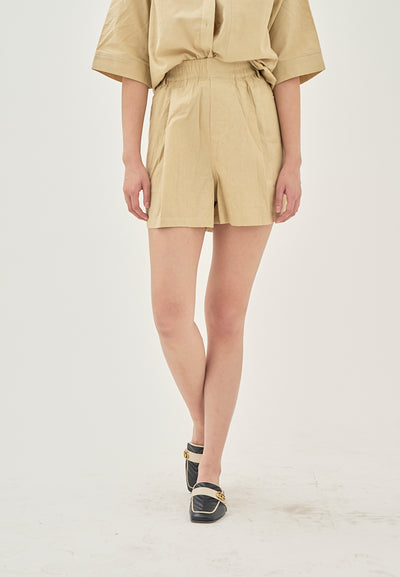Alder Khaki Elastic Waist Side Pockets with Belt Loop Casual Shorts