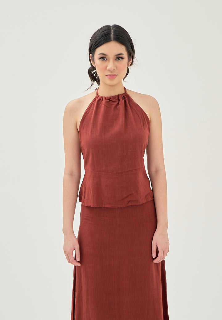 Aidy Burgandy Zipper Fly Raw Hem Midi Skirt