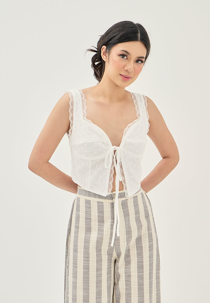 Miara Grey and White Stripes Elastic Wasit Straight Cut Trouser Pants
