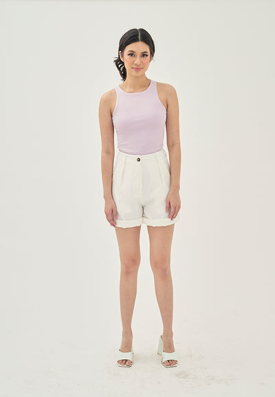 Gleesy White Zipper Fly with Side Pockets Pleated Casual Shorts