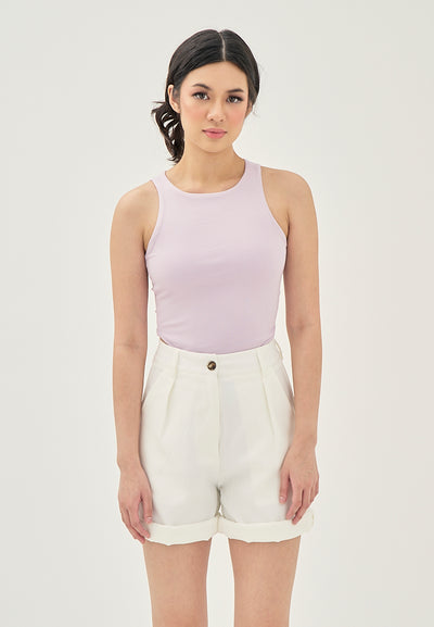 Gleesy White Zipper Fly with Side Pockets Pleated Casual Shorts