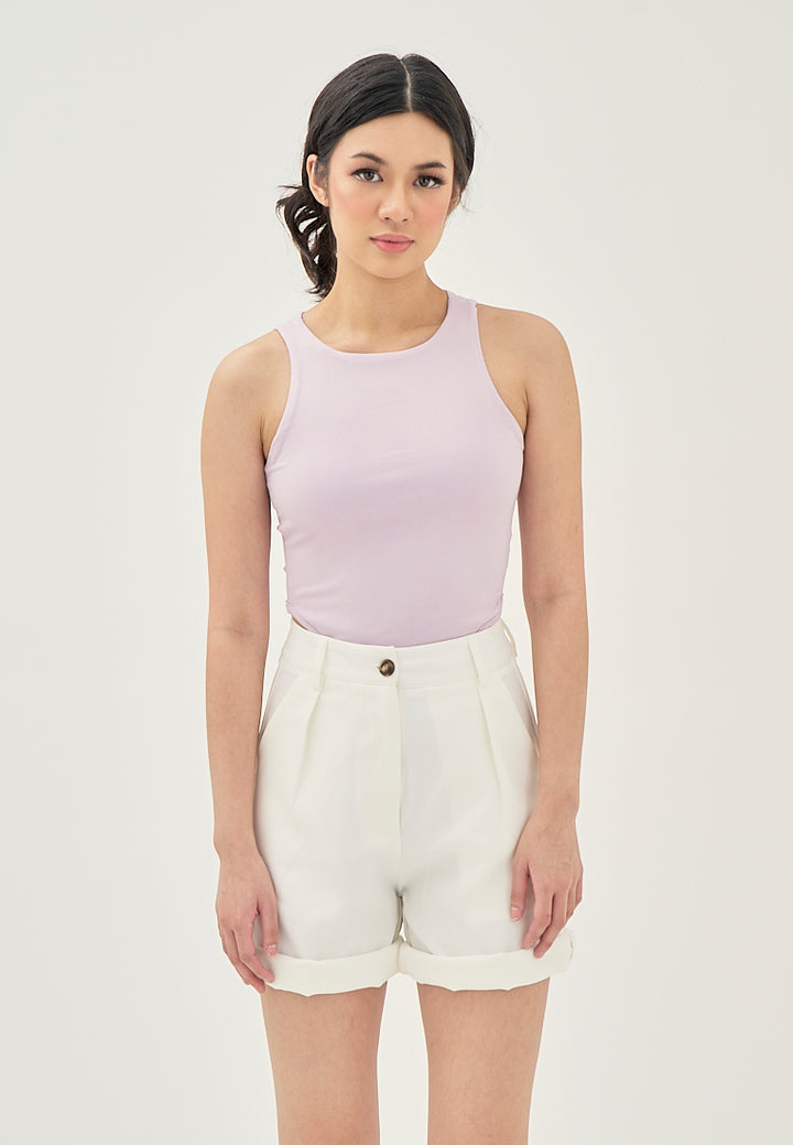 Klea Purple Crew Neck Sleeveless Bodysuit