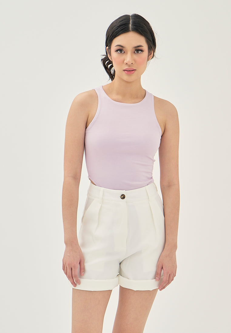 Klea Purple Crew Neck Sleeveless Bodysuit