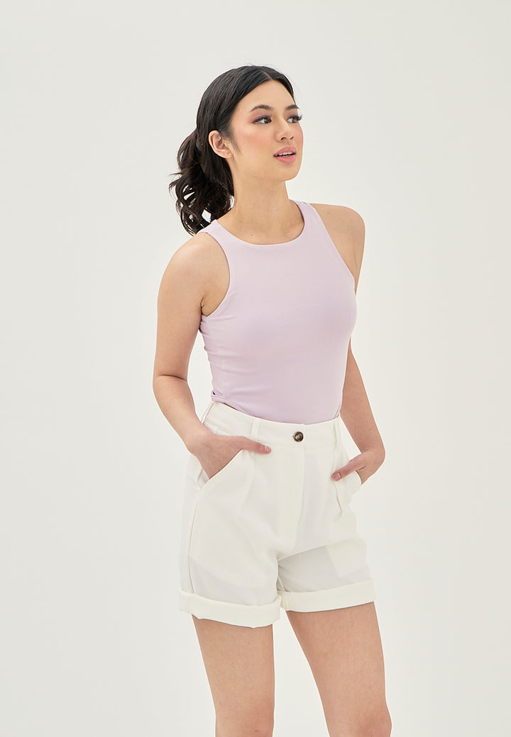 Klea Purple Crew Neck Sleeveless Bodysuit