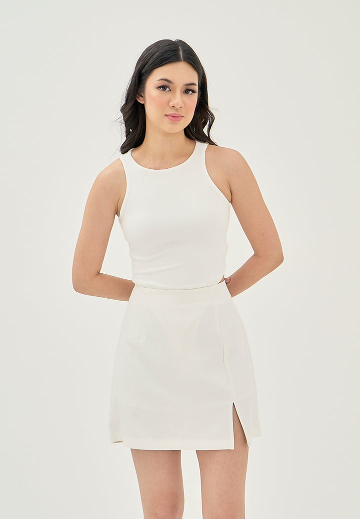 Klea White Crew Neck Sleeveless Bodysuit