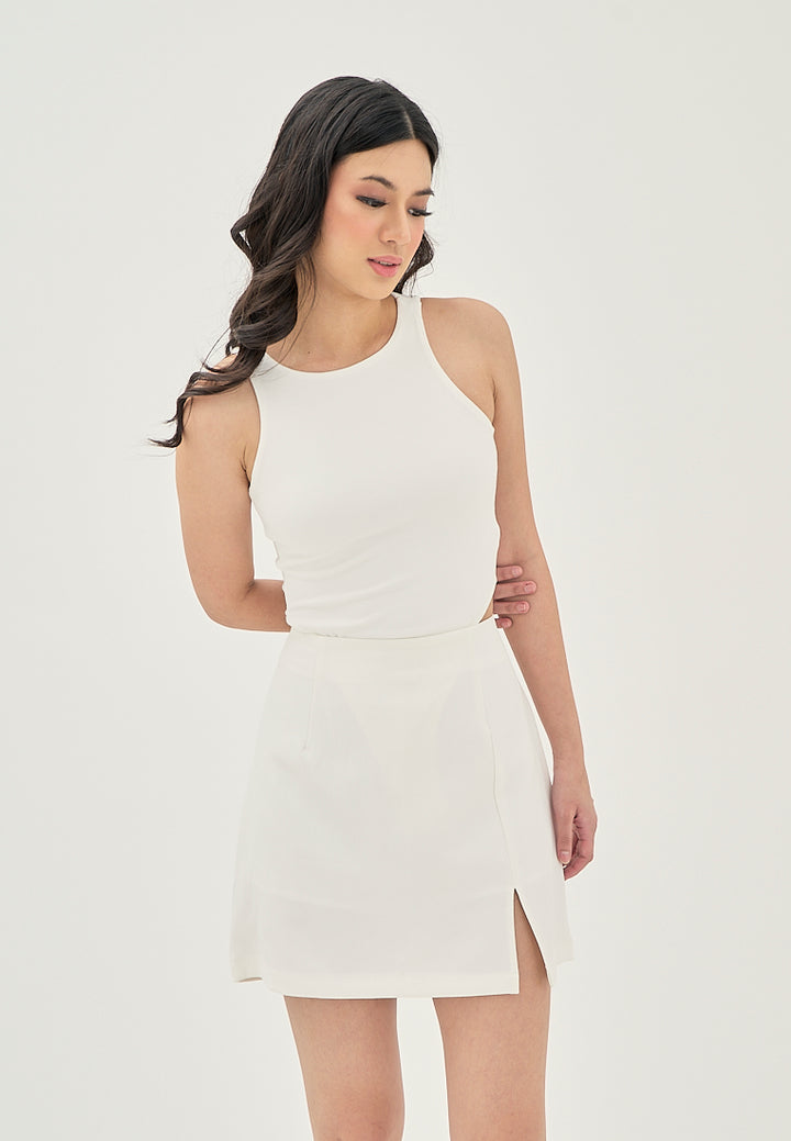 Klea White Crew Neck Sleeveless Bodysuit