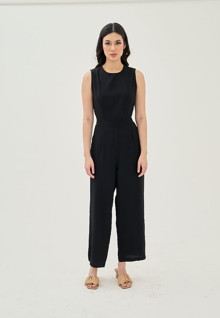 Alika Black Crew Neck Back Zipper Sleeveless Casual Jumpsuit