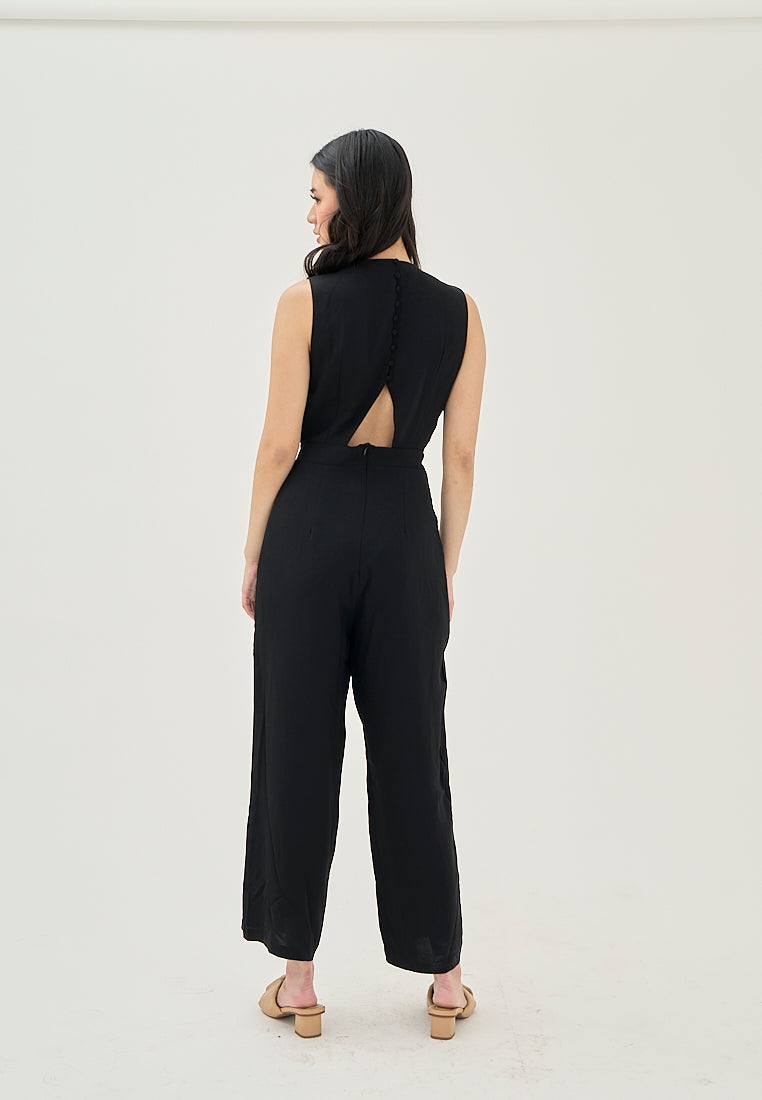 Alika Black Crew Neck Back Zipper Sleeveless Casual Jumpsuit