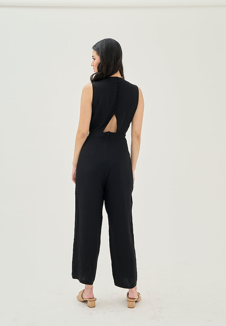 Alika Black Crew Neck Back Zipper Sleeveless Casual Jumpsuit