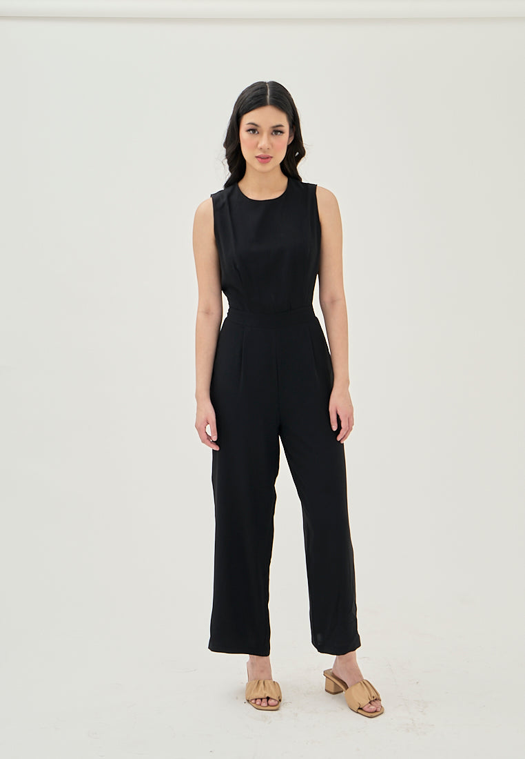 Alika Black Crew Neck Back Zipper Sleeveless Casual Jumpsuit