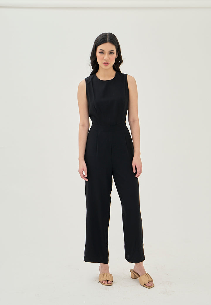 Alika Black Crew Neck Back Zipper Sleeveless Casual Jumpsuit