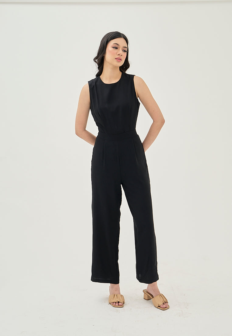 Alika Black Crew Neck Back Zipper Sleeveless Casual Jumpsuit