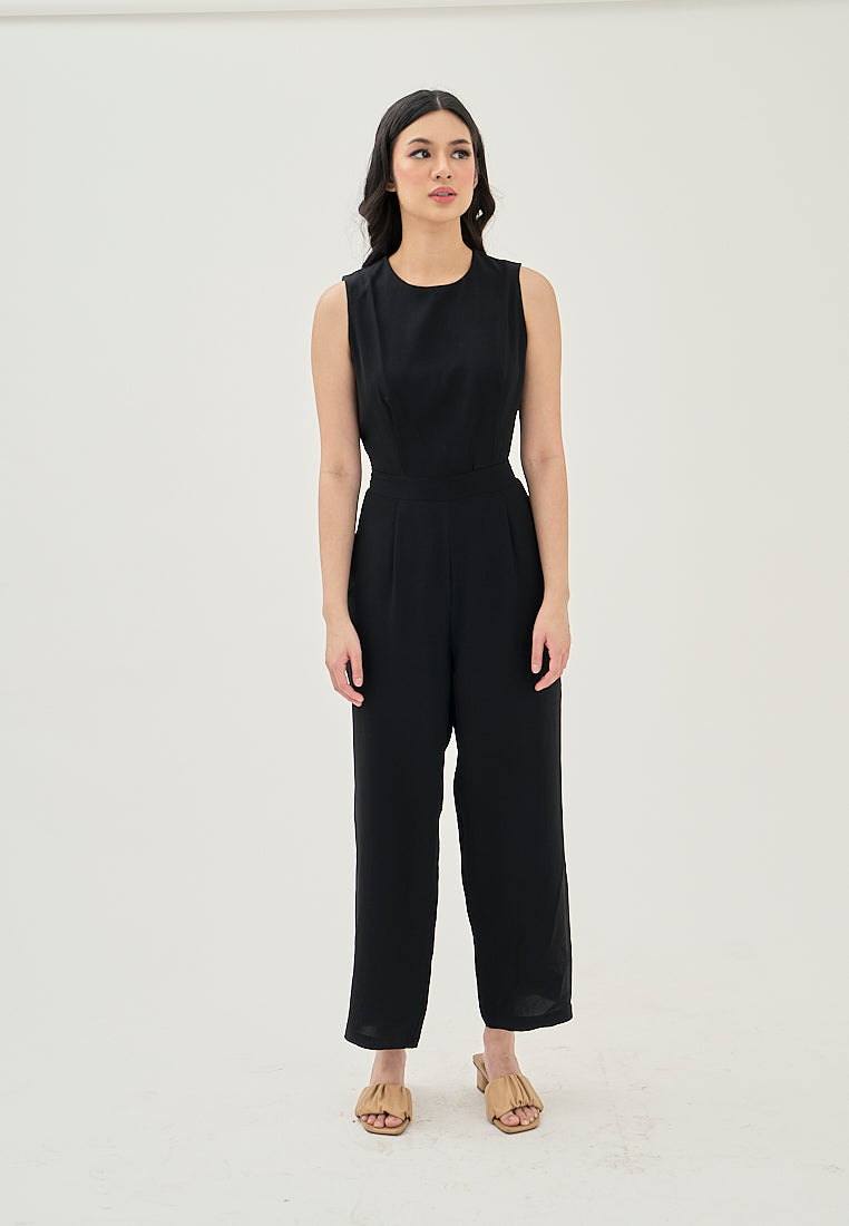 Alika Black Crew Neck Back Zipper Sleeveless Casual Jumpsuit