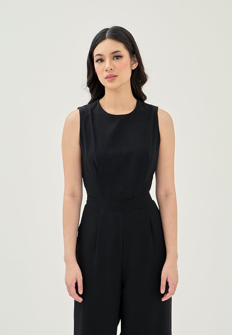 Alika Black Crew Neck Back Zipper Sleeveless Casual Jumpsuit