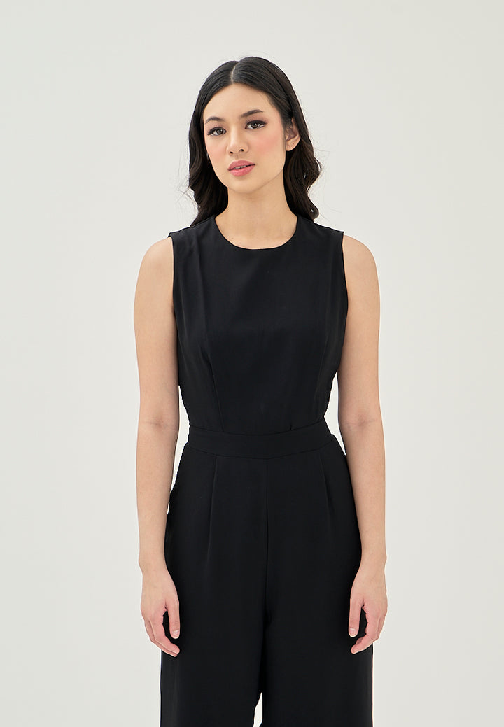 Alika Black Crew Neck Back Zipper Sleeveless Casual Jumpsuit