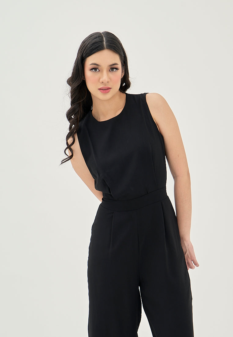 Alika Black Crew Neck Back Zipper Sleeveless Casual Jumpsuit