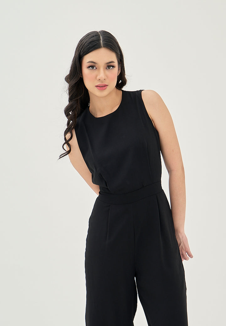 Alika Black Crew Neck Back Zipper Sleeveless Casual Jumpsuit