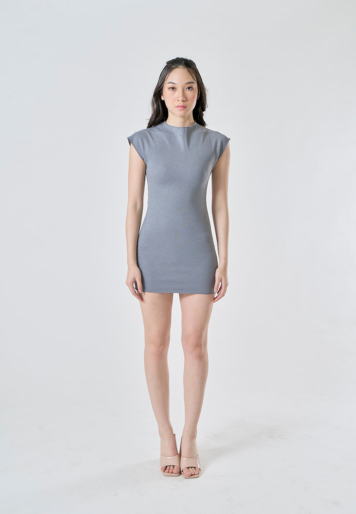 Fossette Gray Knitted Crew Neck Short Sleeves Basic Mini Dress