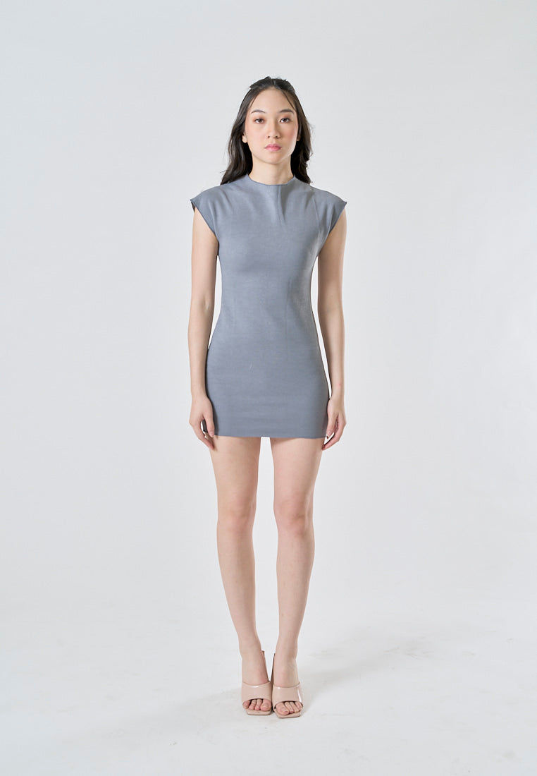 Fossette Gray Knitted Crew Neck Short Sleeves Basic Mini Dress