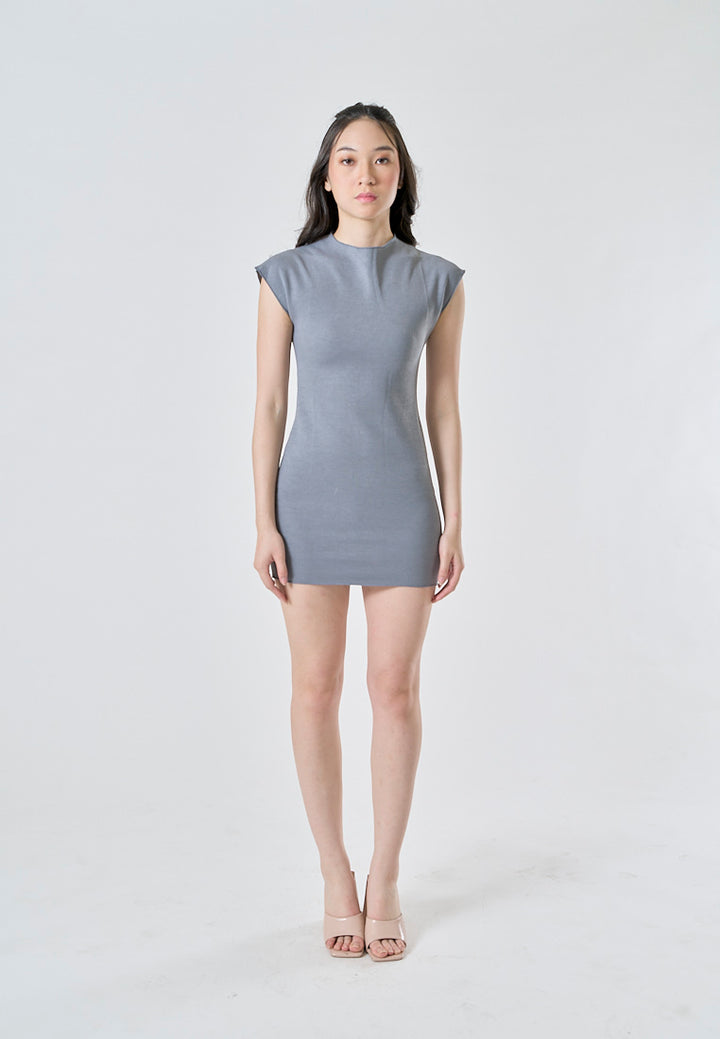 Fossette Gray Knitted Crew Neck Short Sleeves Basic Mini Dress