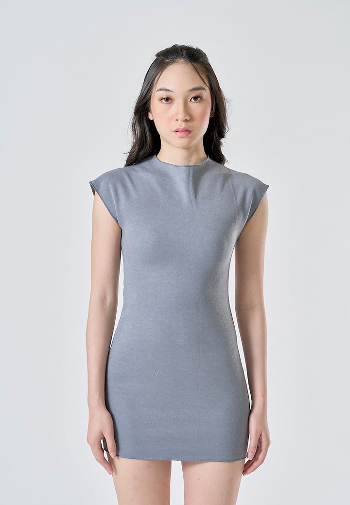 Fossette Gray Knitted Crew Neck Short Sleeves Basic Mini Dress