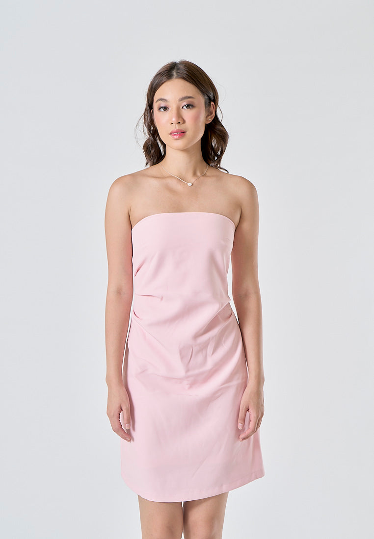 Lizett Pink Pleated Zipper Back Tube Mini Dress