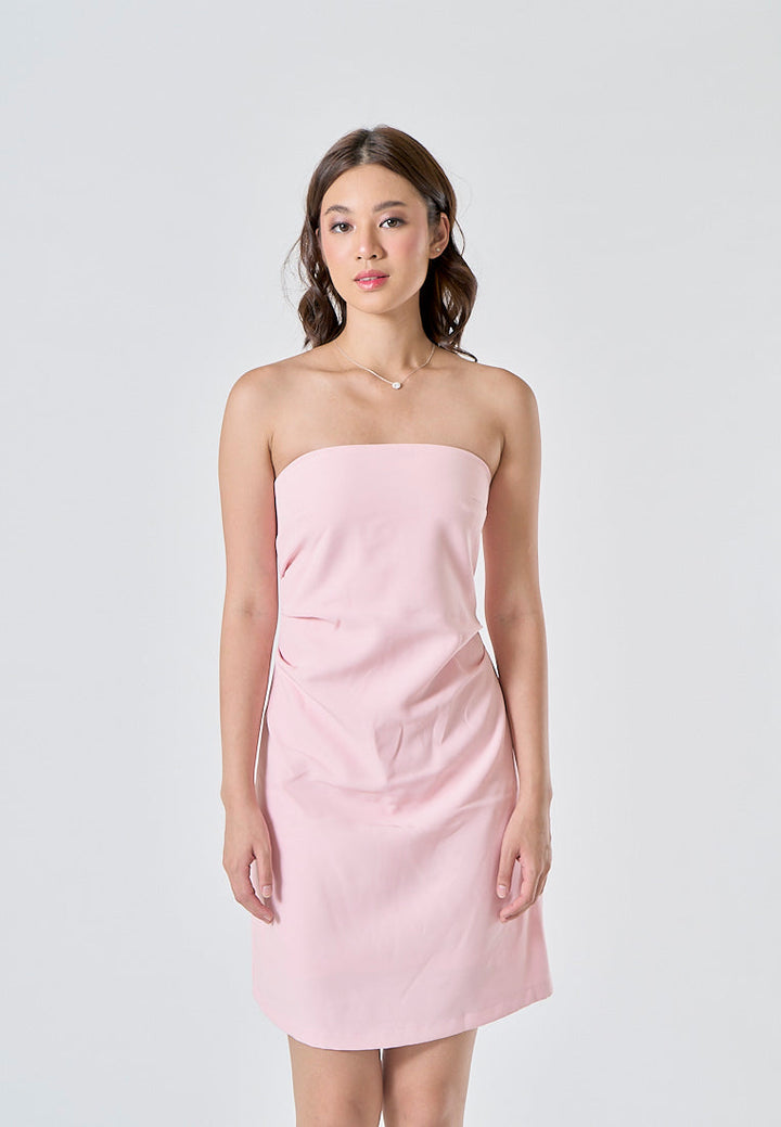 Lizett Pink Pleated Zipper Back Tube Mini Dress