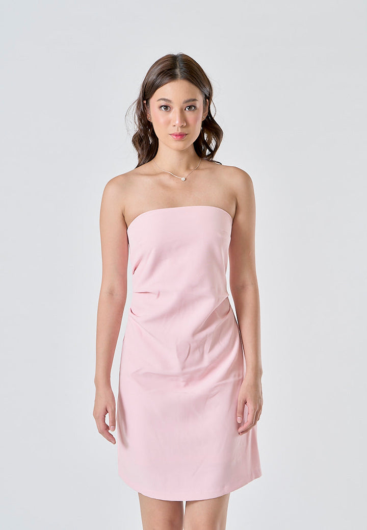 Lizett Pink Pleated Zipper Back Tube Mini Dress