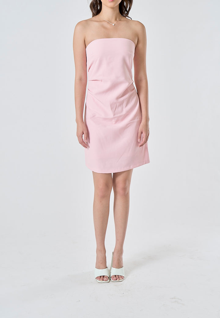 Lizett Pink Pleated Zipper Back Tube Mini Dress