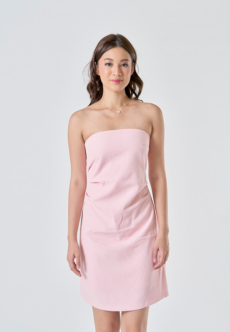 Lizett Pink Pleated Zipper Back Tube Mini Dress