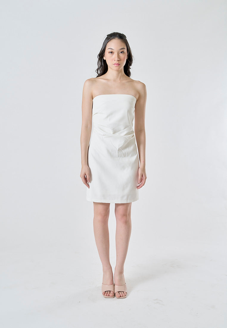 Lizett White Pleated Zipper Back Tube Mini Dress