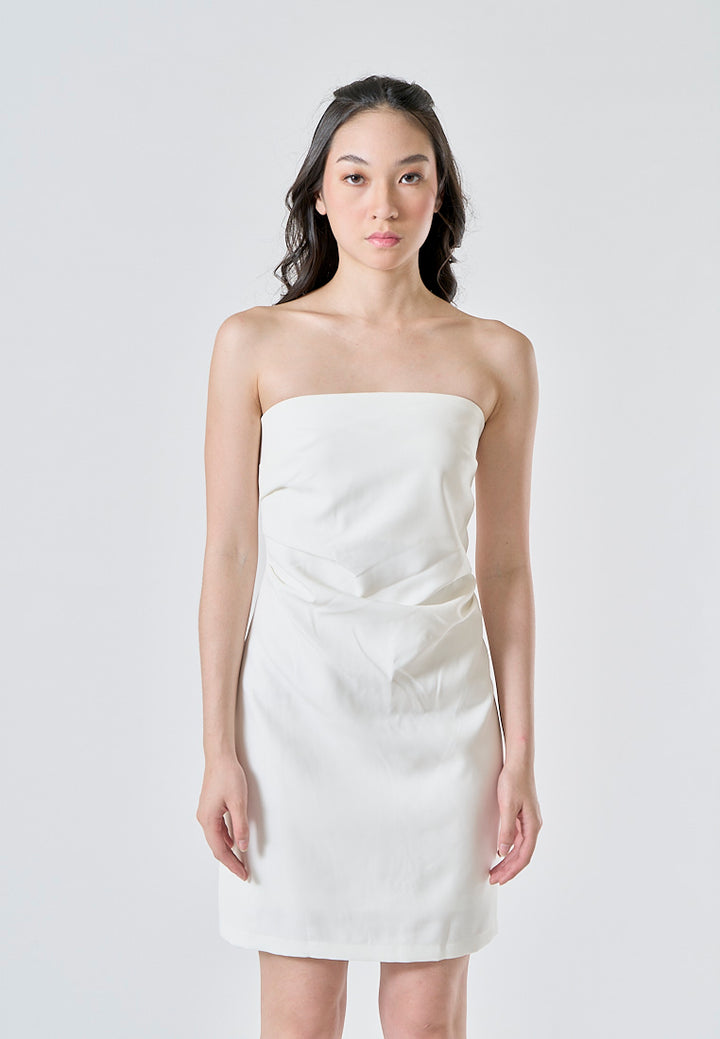Lizett White Pleated Zipper Back Tube Mini Dress