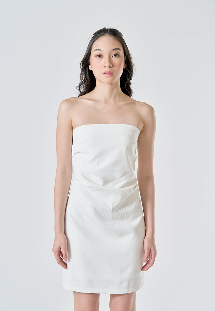 Lizett White Pleated Zipper Back Tube Mini Dress