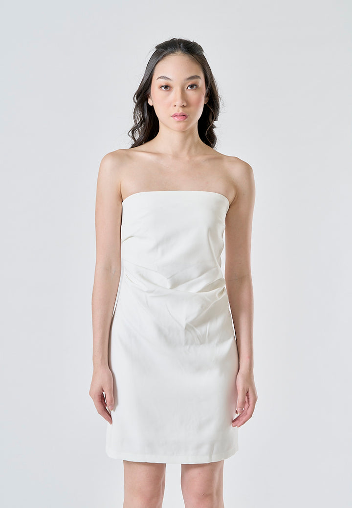 Lizett White Pleated Zipper Back Tube Mini Dress