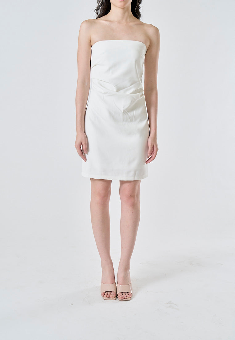 Lizett White Pleated Zipper Back Tube Mini Dress