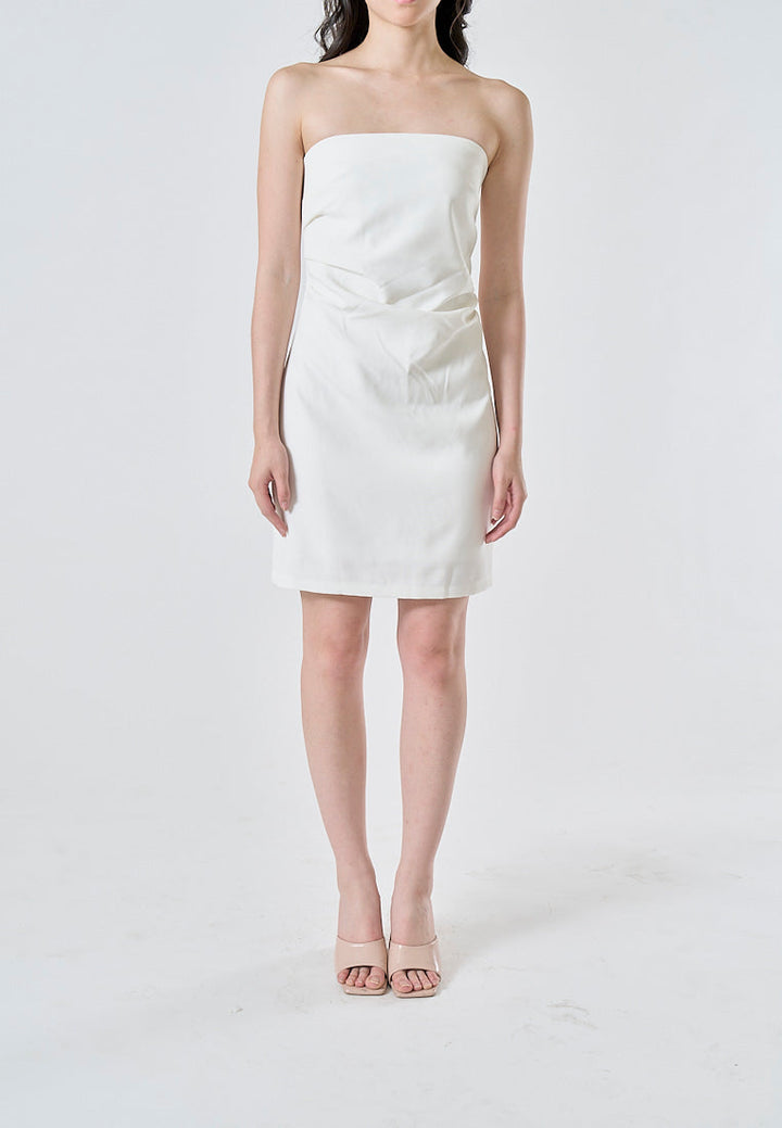 Lizett White Pleated Zipper Back Tube Mini Dress