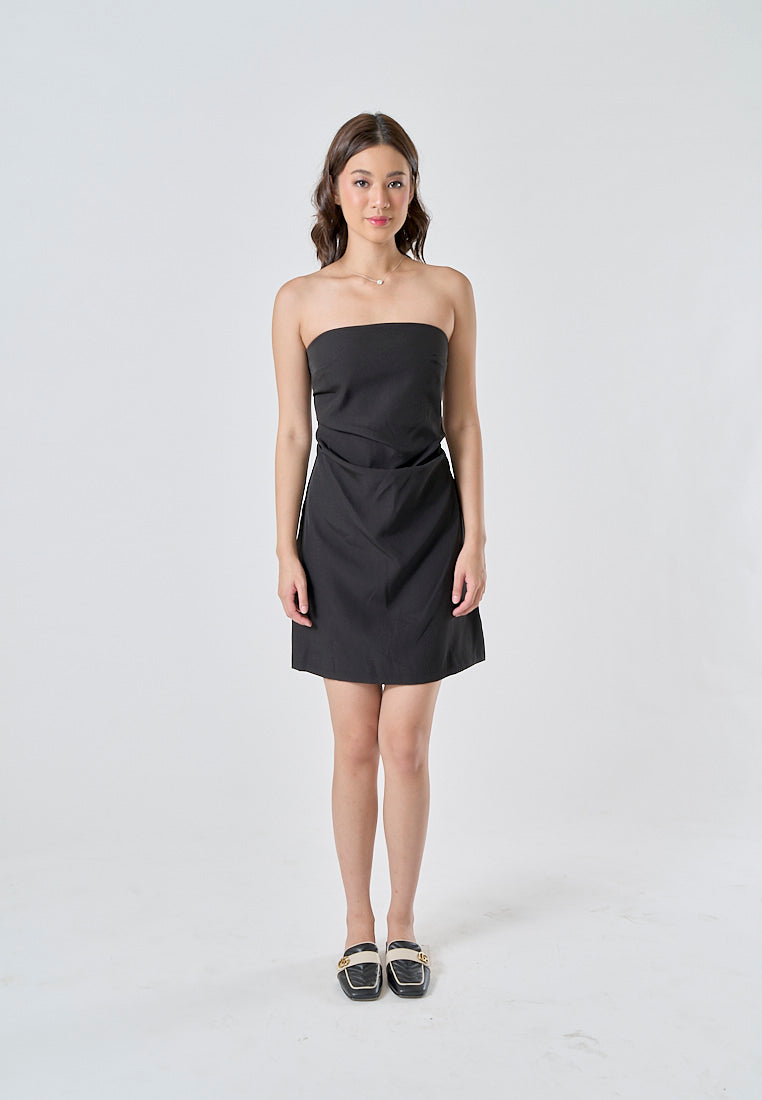 Lizett Black Pleated Zipper Back Tube Mini Dress
