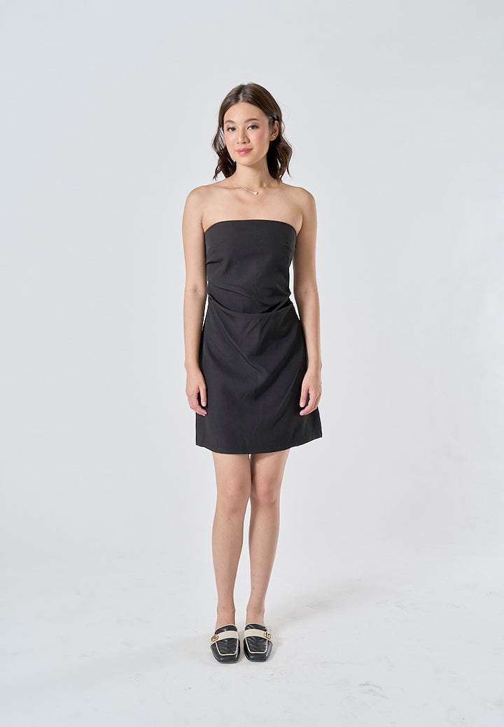 Lizett Black Pleated Zipper Back Tube Mini Dress