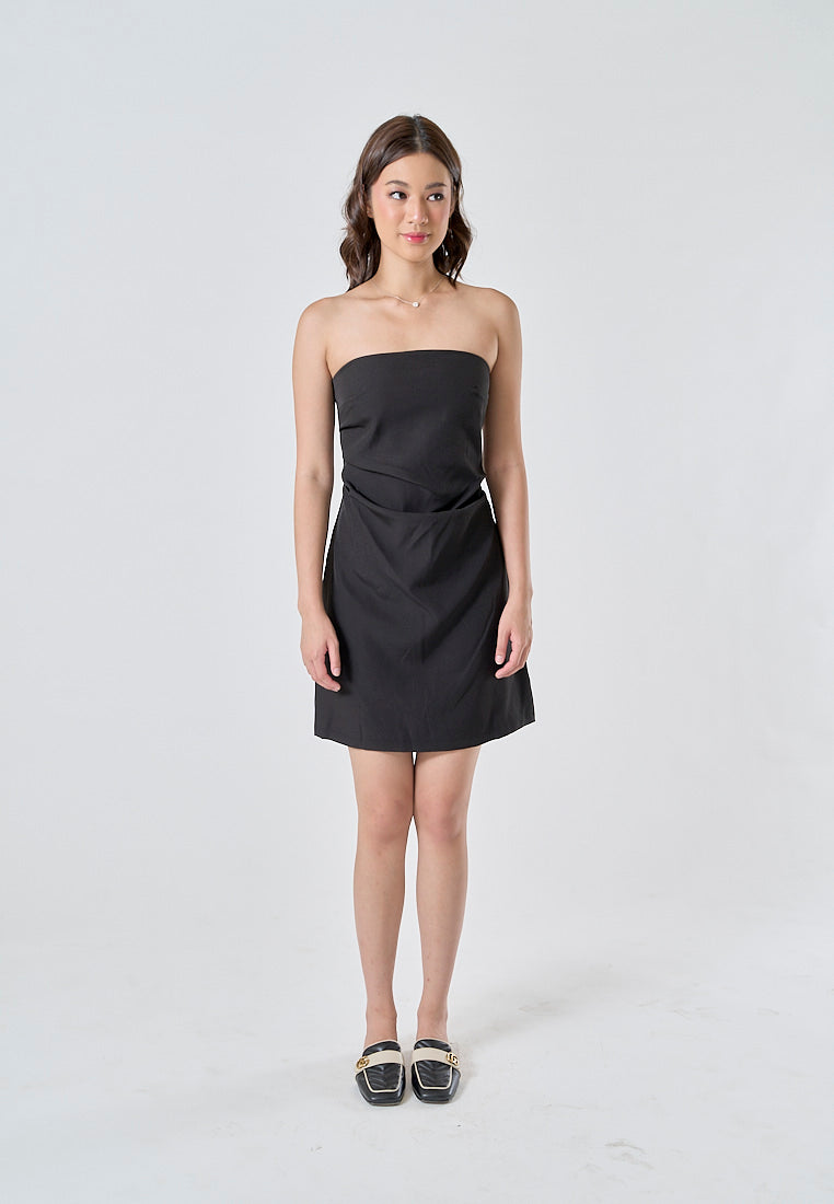 Lizett Black Pleated Zipper Back Tube Mini Dress