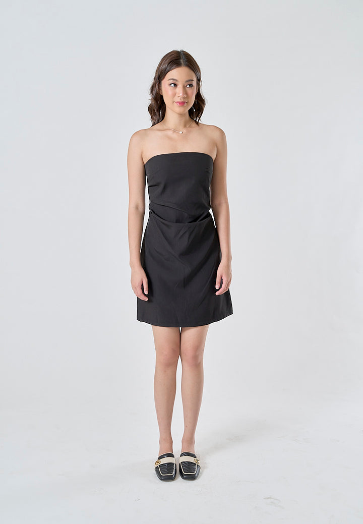 Lizett Black Pleated Zipper Back Tube Mini Dress