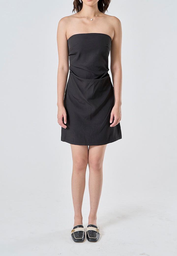 Lizett Black Pleated Zipper Back Tube Mini Dress