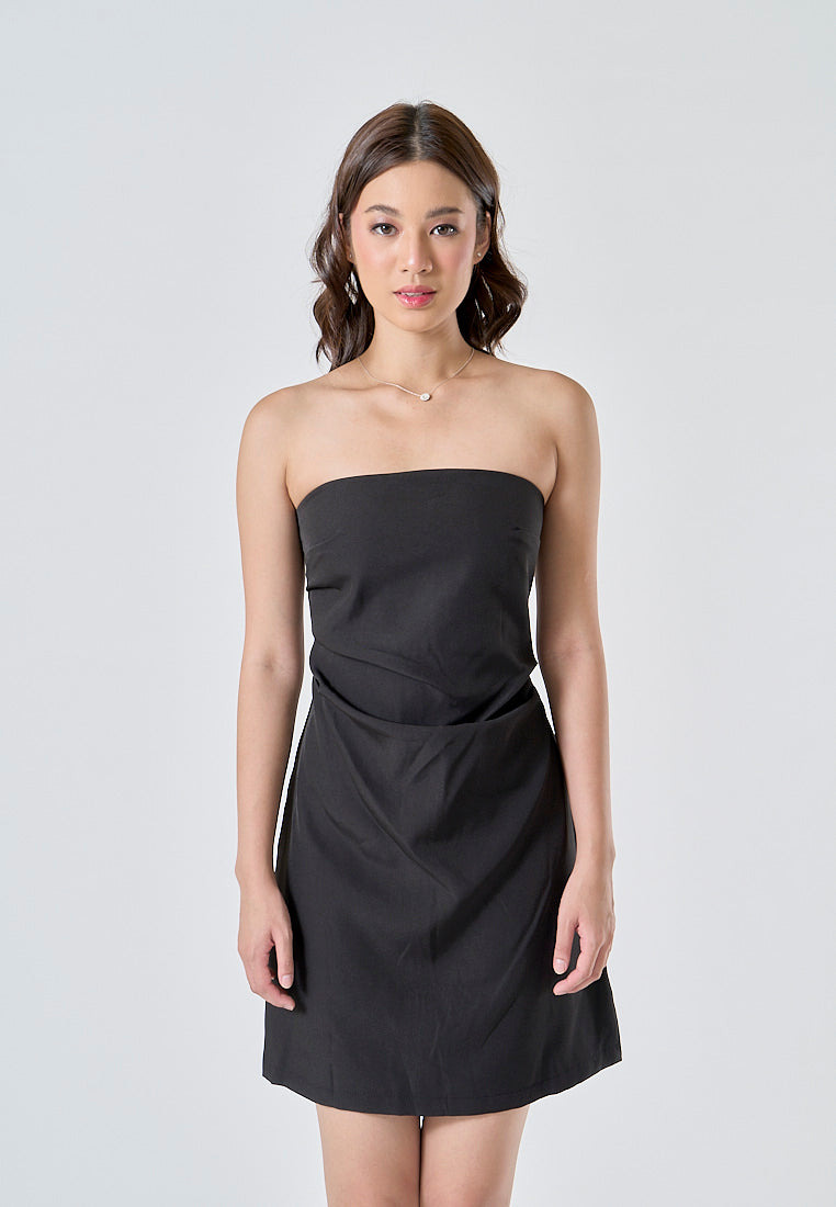 Lizett Black Pleated Zipper Back Tube Mini Dress