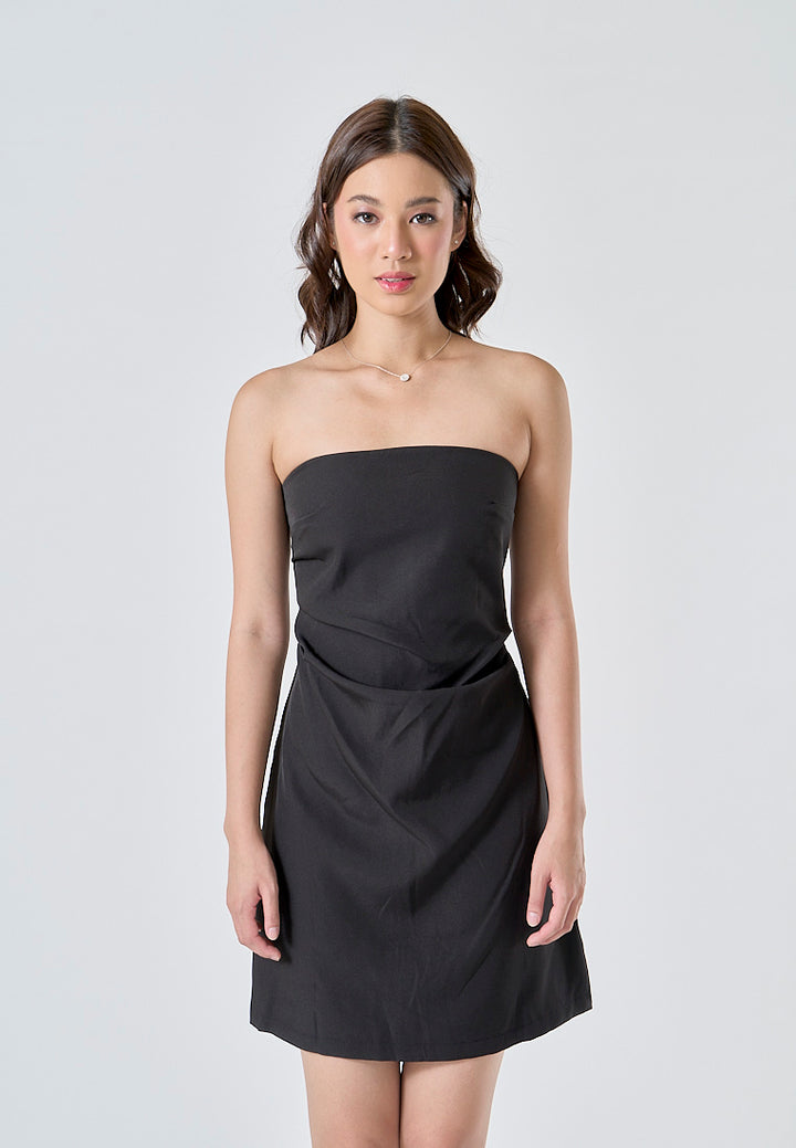 Lizett Black Pleated Zipper Back Tube Mini Dress