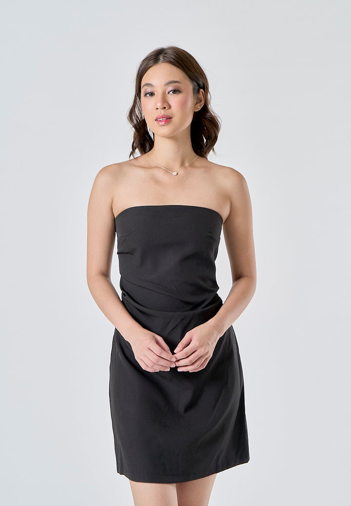 Lizett Black Pleated Zipper Back Tube Mini Dress